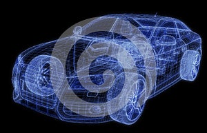 Wireframe of a car 3d model