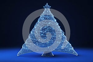 Wireframe Christmas tree sign mesh from a starry on blue background