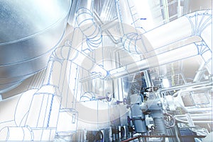 Wireframe computer cad design concept image. industrial piping i photo