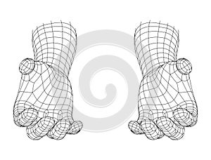 Wireframe Cupped Hands Reaching to Viewer, Charity Concept