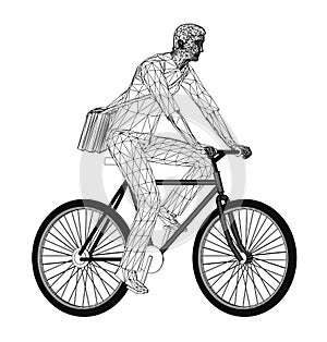 Wireframe design of cyclist with bag