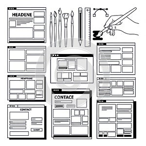 Wireframe design elements isolated on white background
