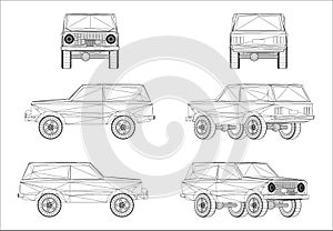 Wireframe design of offroad jeep