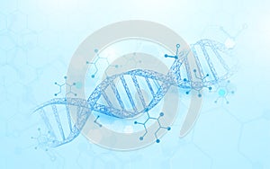 Wireframe DNA molecules structure mesh on soft blue background. Science and Technology concept