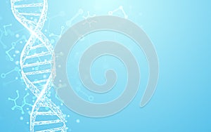 Wireframe DNA molecules structure mesh on soft blue background. Science and Technology concept.