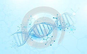 Wireframe DNA molecules structure mesh on soft blue background. Science and Technology concept photo