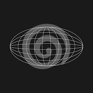 Wireframe ellipse planet icon in old cyberpunk style. Retrofuturistic design element. Cyber planet shape. Ellipse