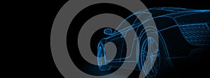 Wireframe of a generic and unbranded sport car. 3D illustration