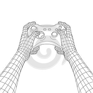 Wireframe Hands Holding Gamepad