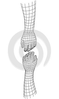 Wireframe Hands Reaching to Each Other