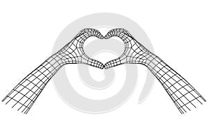 Wireframe Hands Showing Heart Shape Gesture