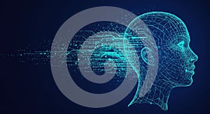 Wireframe head with circuit patterns representing artificial intelligence