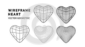 Wireframe heart with different structure of the grid frame. Abstract 3d grid design. Technology style