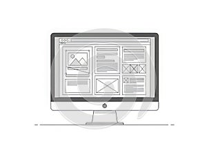 Wireframe layout on computer screen displaying design elements