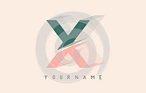 Wireframe X Letter Logo Design in two colors. Creative vector illustration with wired, mirrored outline frame