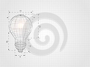 Wireframe lightbulb on grid represent technology concept and innovation. Technology Background. Vector Illustration