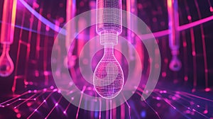 Wireframe lightbulb representing digital data and innovation network