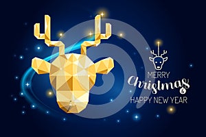 Wireframe Merry Christmas reindeer luxury gold geometry Concept Design.Vector illustration