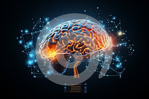 wireframe mesh of brain technology concept, Generated AI