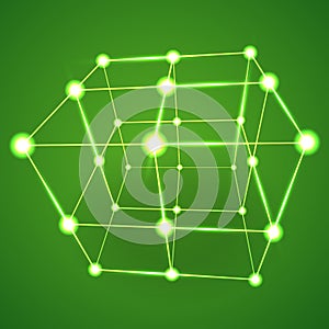 Wireframe Mesh Cube. Connected dots and lines.