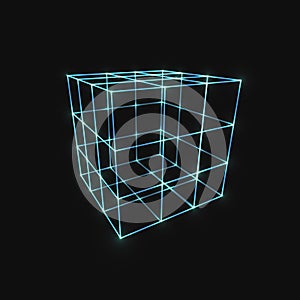 Wireframe Mesh Cube. Connected dots and lines. Connection Vector Illustration.