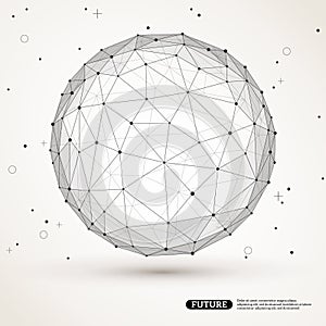 Wireframe mesh polygonal element. Sphere with