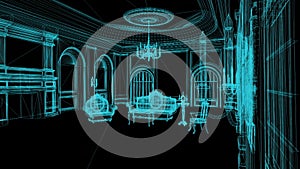 Wireframe Model Of Pompous Palace With Columns