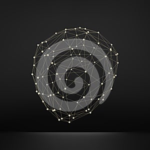 Wireframe Object with Lines and Dots. Abstract 3D Connection Structure. Geometric Shape for Design. Lattice Geometric Element