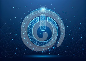 Wireframe power button on dark blue gradient photo