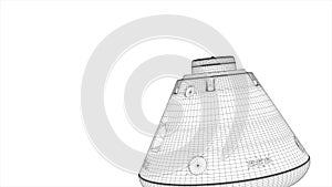 Wireframe rendering, manned space capsule module.