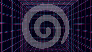 Wireframe room on the violet background. Vector perspective grid. Box with digital space