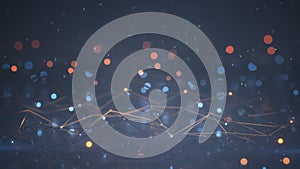 Wireframe shape of network with glowing nodes 3D render illustration