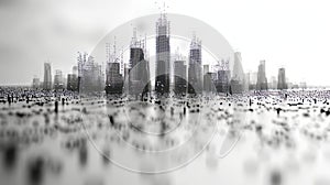 Wireframe of smart city low poly on white background. Abstract or metropolis hi-tech city. Infographic automation