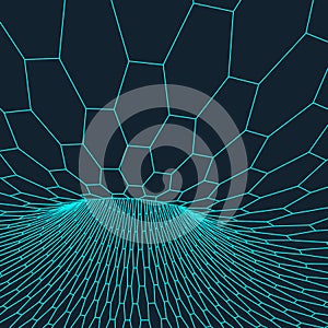 Wireframe torus with connected lines and dots . Mesh polygonal element. Vector Illustration EPS10.