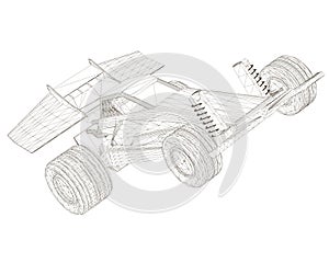 Wireframe toy sports car. View perspective. Machine wireframe from black lines isolated on a white background. 3D