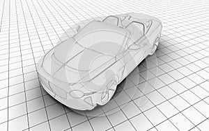 Wireframe unbranded generic sport car on a wire platform