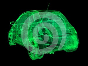 Wireframe x-ray illustration sub-compact car