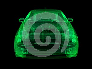 Wireframe x-ray illustration sub-compact car