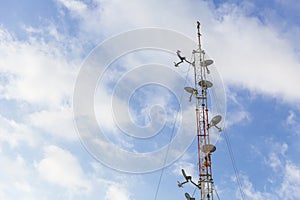 Wireless Antenna communication long range with blue sky background