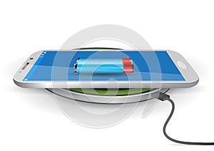 Wireless Battery Charger Pad with a Smartphone - Vector Illustration