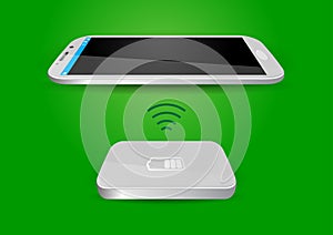 Wireless Battery Charger and Smartphone or Tablet - Vector Illus