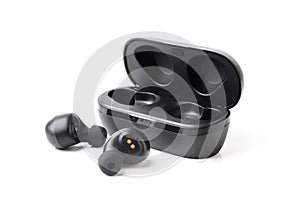 Wireless black bluetooth earphones