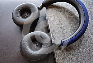 Wireless black headphones made of genuine soft leather