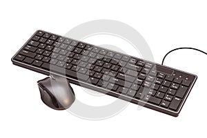 Wireless black set mouse and computer keyboard