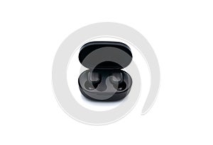 Wireless bluetooth headphones in black on a white background