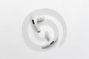 Wireless bluetooth headphones with microphone on white background