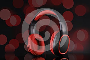 Wireless Bluetooth Headphones Music in Red and Black Color photo