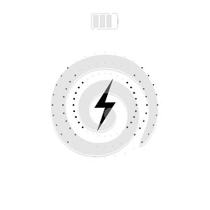 Wireless charger icon. Vector energy lightning symbol, circles, battery power recharge. Flat design