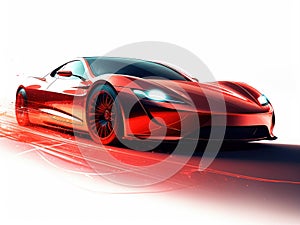 Wireless charging electric sports car red. Electromobility and ecology.