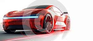 Wireless charging electric sports car red. Electromobility and ecology. The concept of wireless battery charging